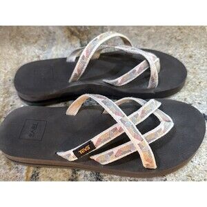 Teva Flip Flops Sandals Olawahu Cream Brown Strappy Size 7 Lightweight 6840